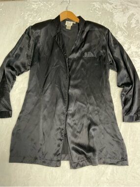 Vintage Silk Morgan Taylor Black Satin Long Sleep Shirt